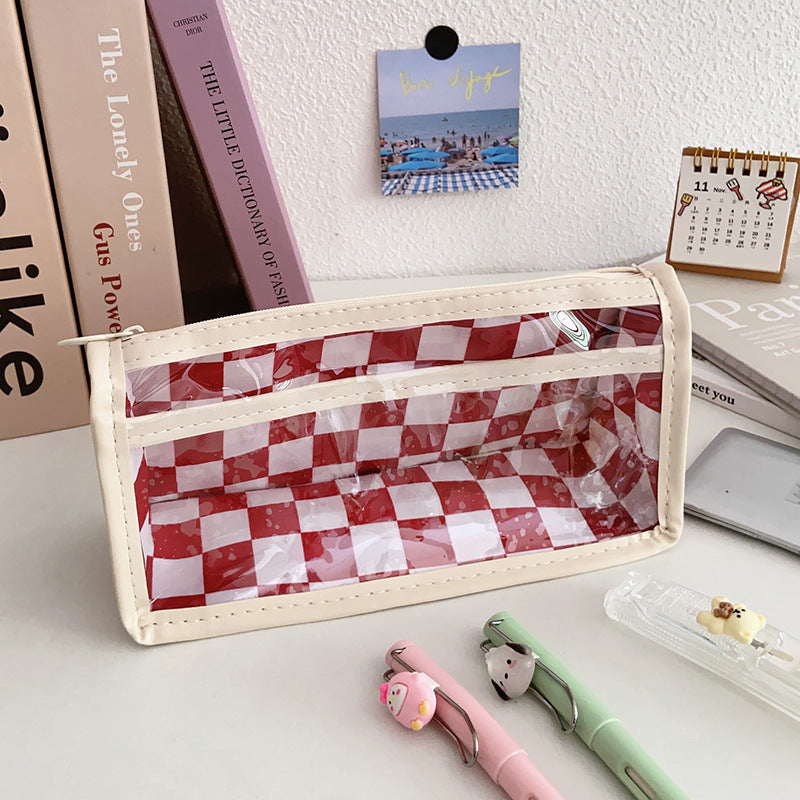 Wholesale Creative Canvas Contrasting Color Checkerboard Pencil Case
